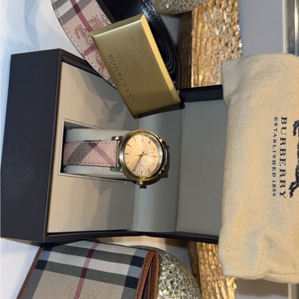 Burberry Gold and Cream Men's Belt